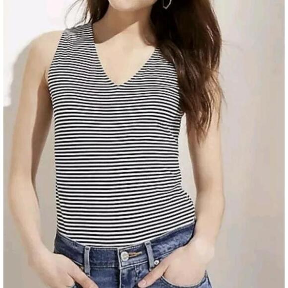 LOFT Tops - Loft Sleeveless Striped Bodysuit Small Black White Tank Top NWT